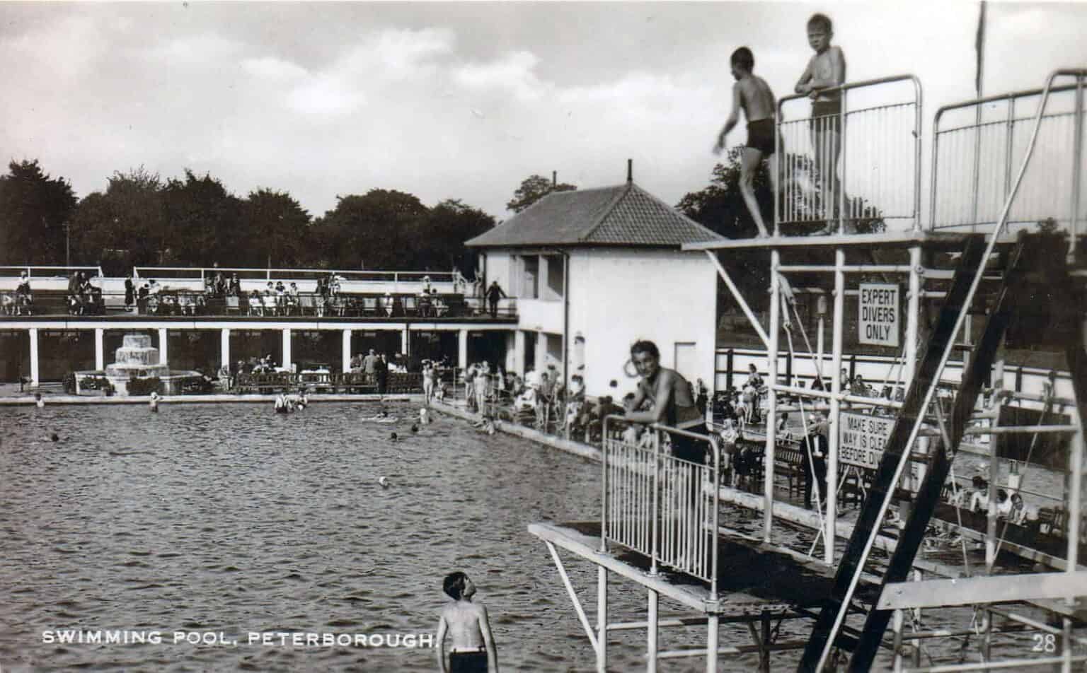 Historic Peterborough swimming pool with diving boards.